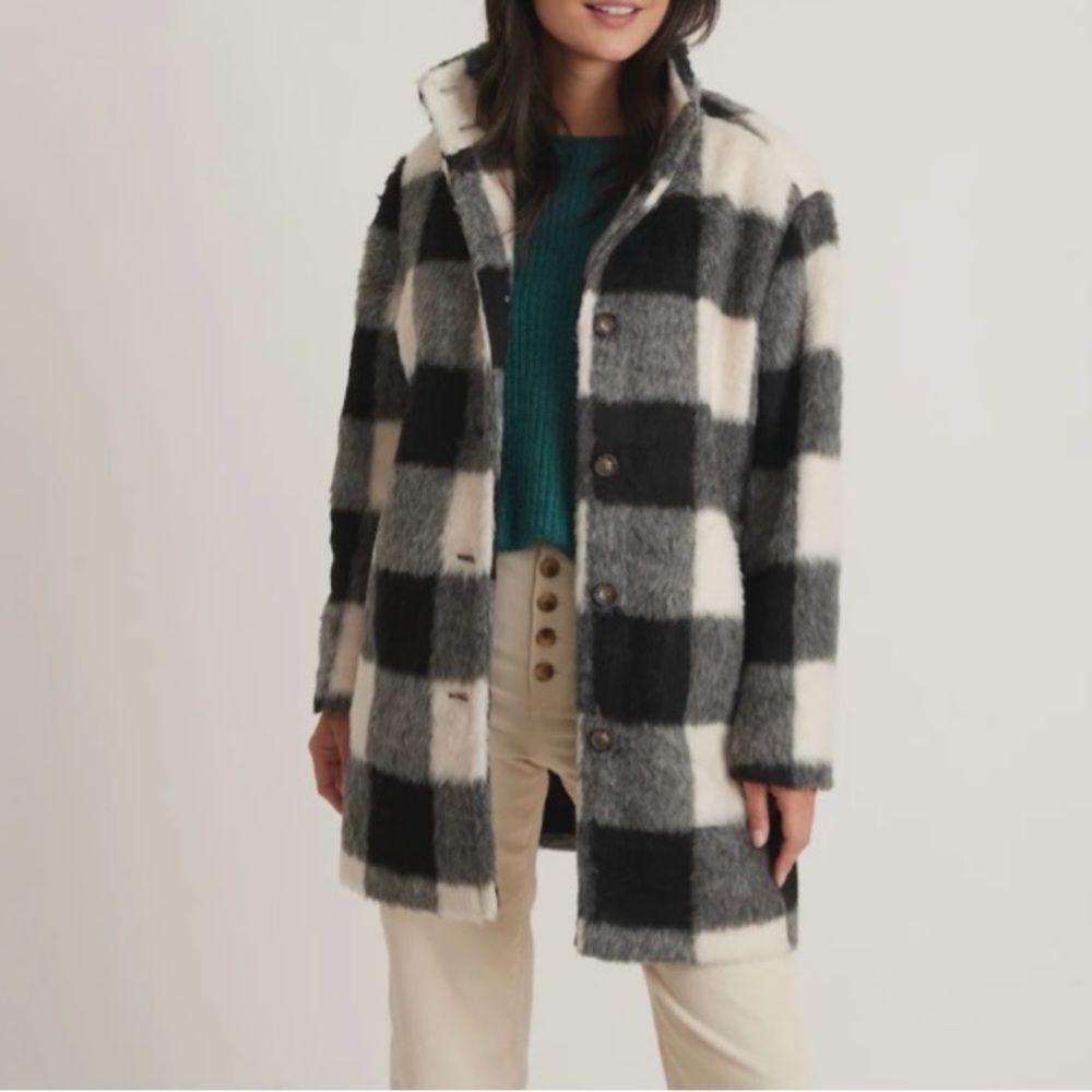Marine Layer Stephanie Cocoon Coat in Black/White Buffalo Size: xs